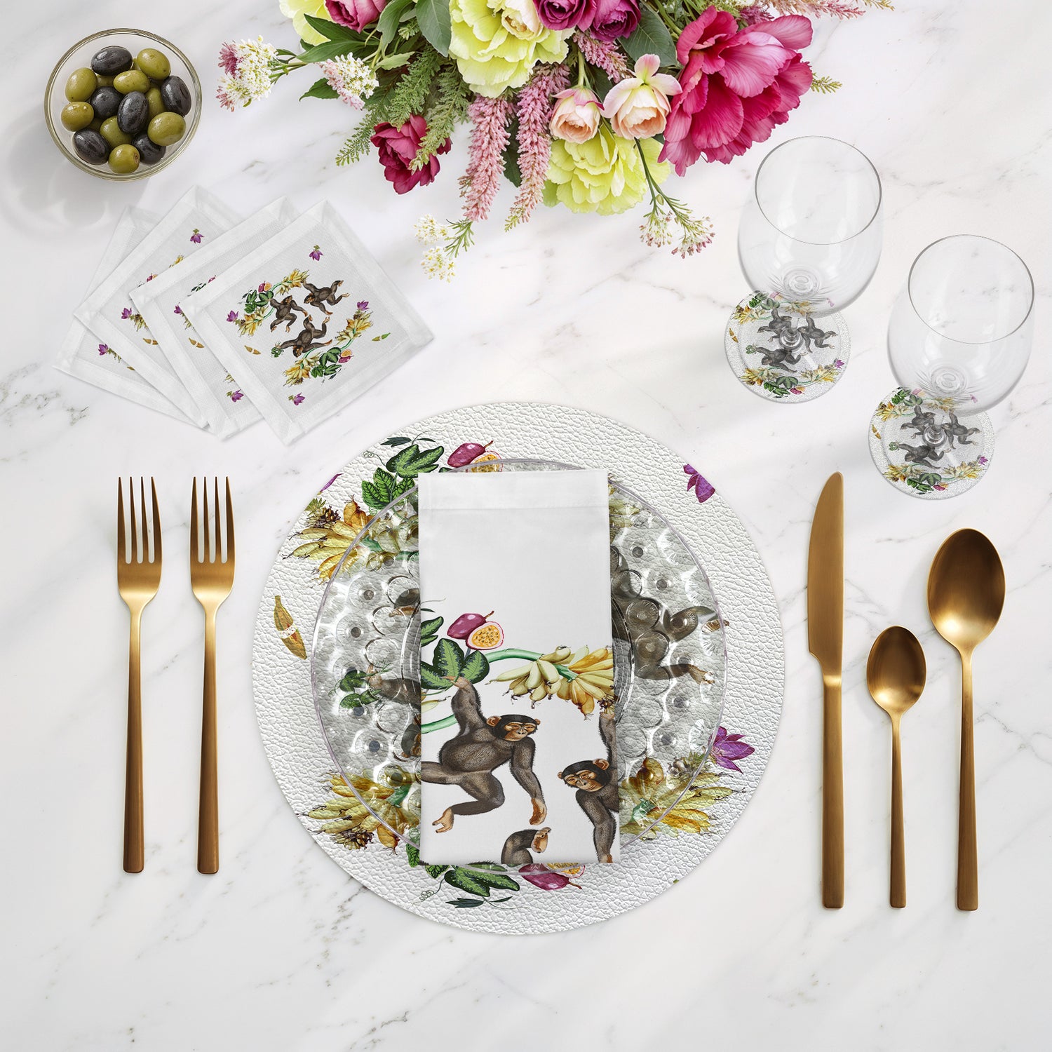 Swinging Monkeys Cotton Sateen Cocktail Napkins - nicolettemayer.com