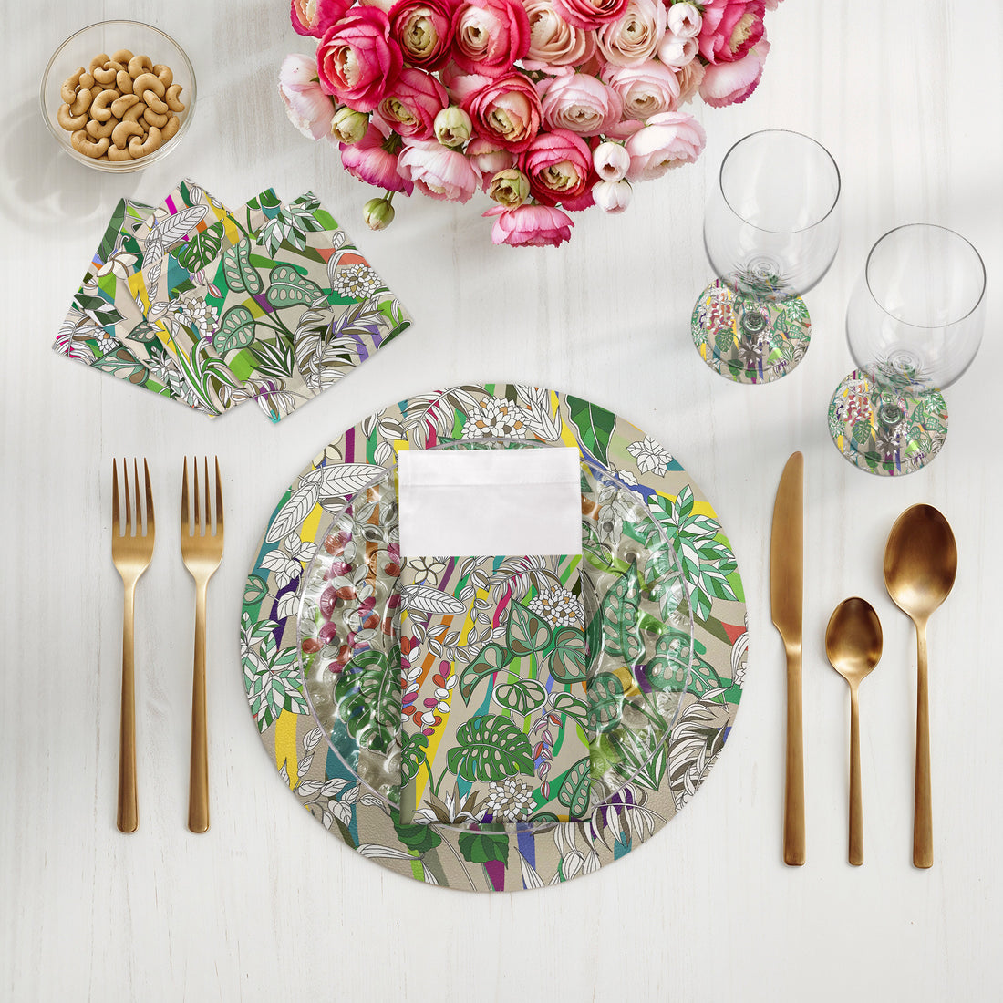 Sabi Jungle Beige Vegan Leather Round Pebble Placemat - nicolettemayer.com