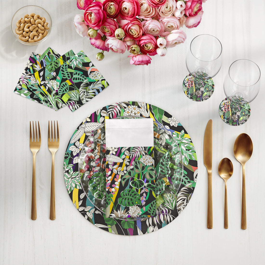 Sabi Jungle Black Vegan Leather Round Pebble Placemat - nicolettemayer.com