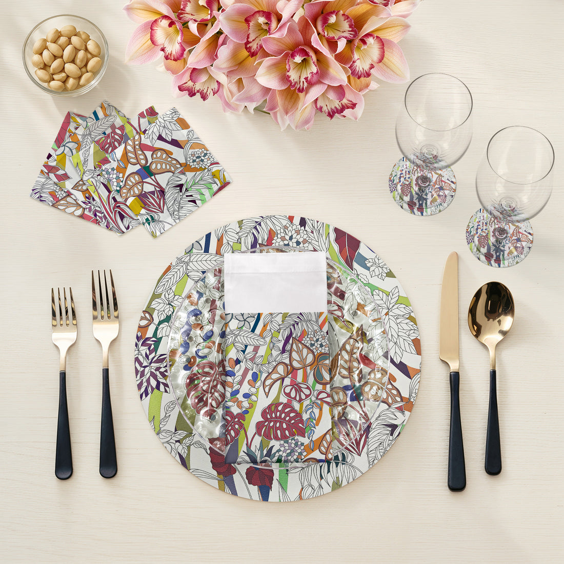 Sabi Jungle Cherry Vegan Leather Round Pebble Placemat - nicolettemayer.com