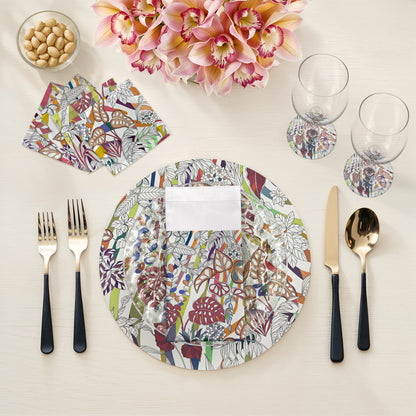 Sabi Jungle Cherry Vegan Leather Round Pebble Placemat - nicolettemayer.com