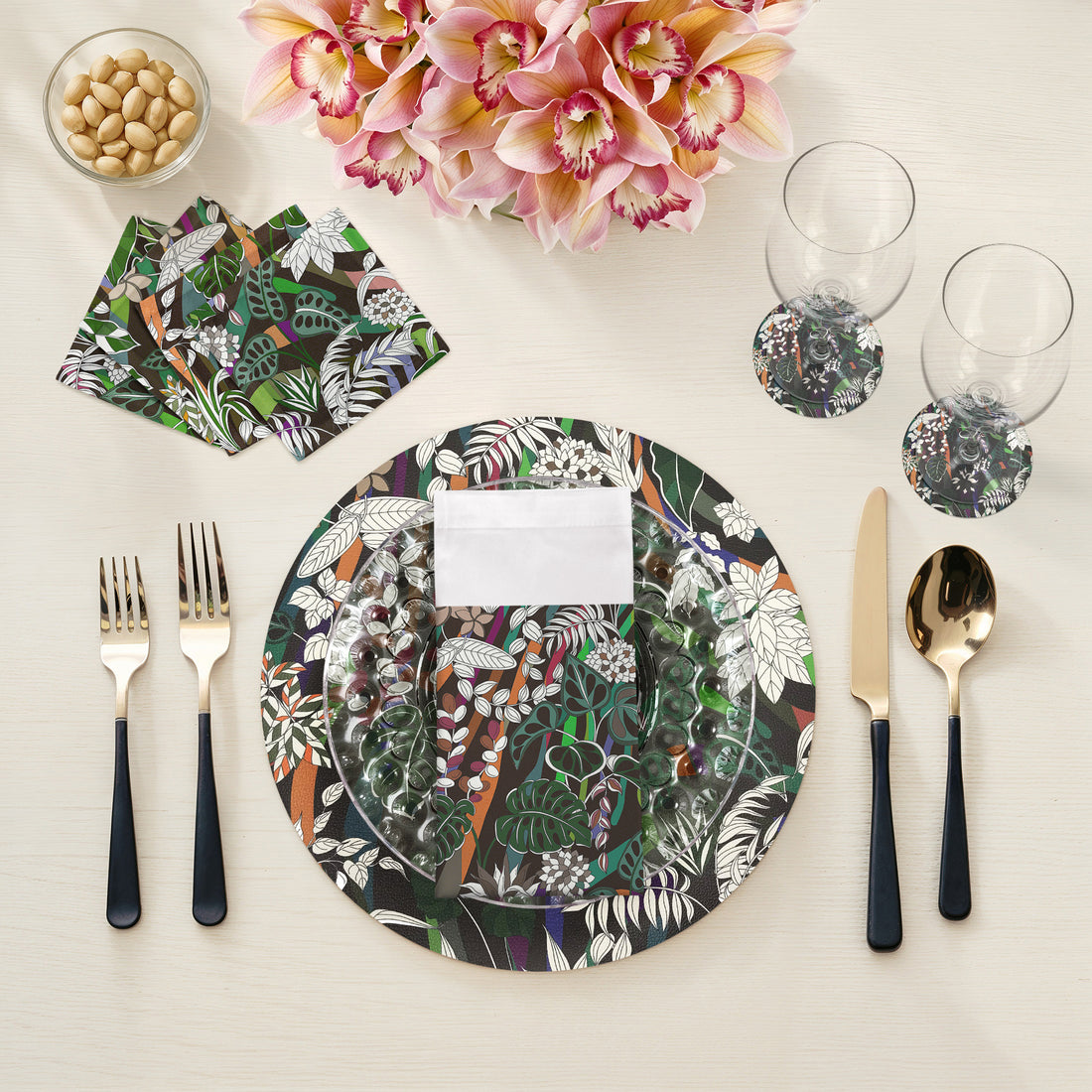 Sabi Jungle ChocoLatte Vegan Leather Round Pebble Placemat - nicolettemayer.com