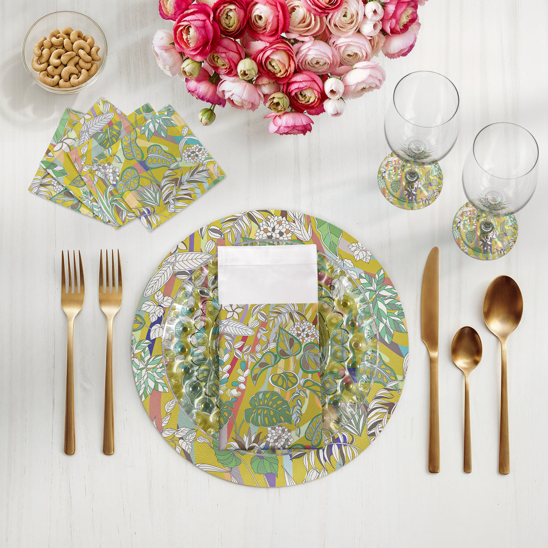Sabi Jungle Dijon Vegan Leather Round Pebble Placemat - nicolettemayer.com