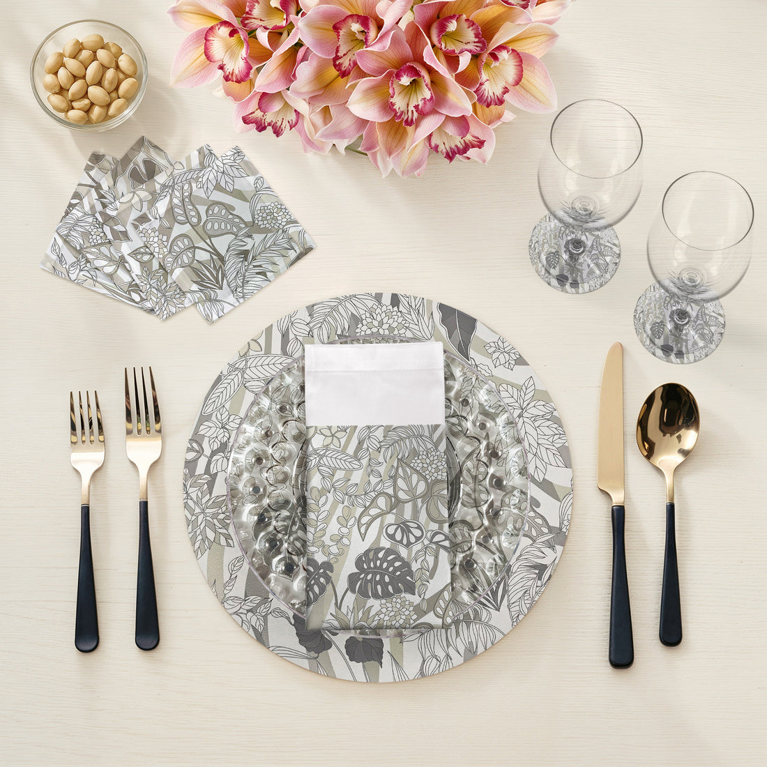 Sabi Jungle Neutral Vegan Leather Round Pebble Placemat - nicolettemayer.com