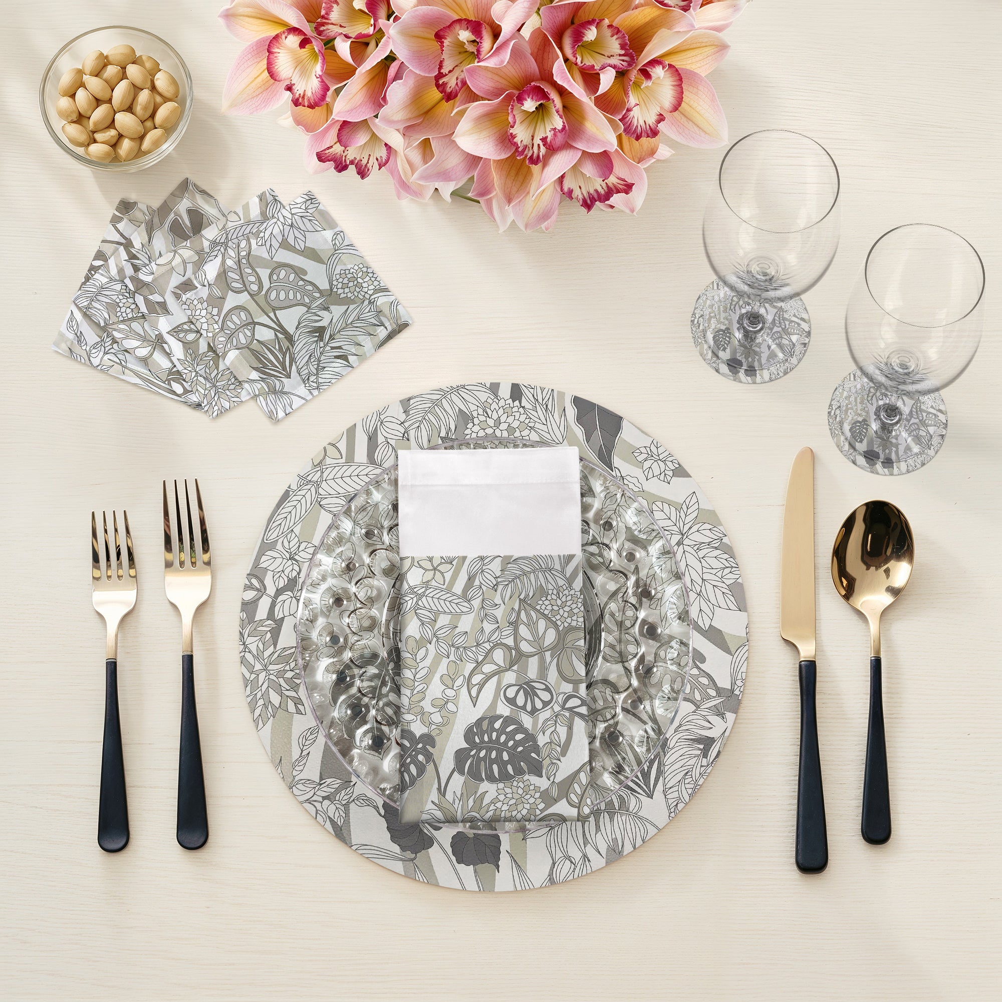 Sabi Jungle Neutral Vegan Leather Round Pebble Placemat - nicolettemayer.com