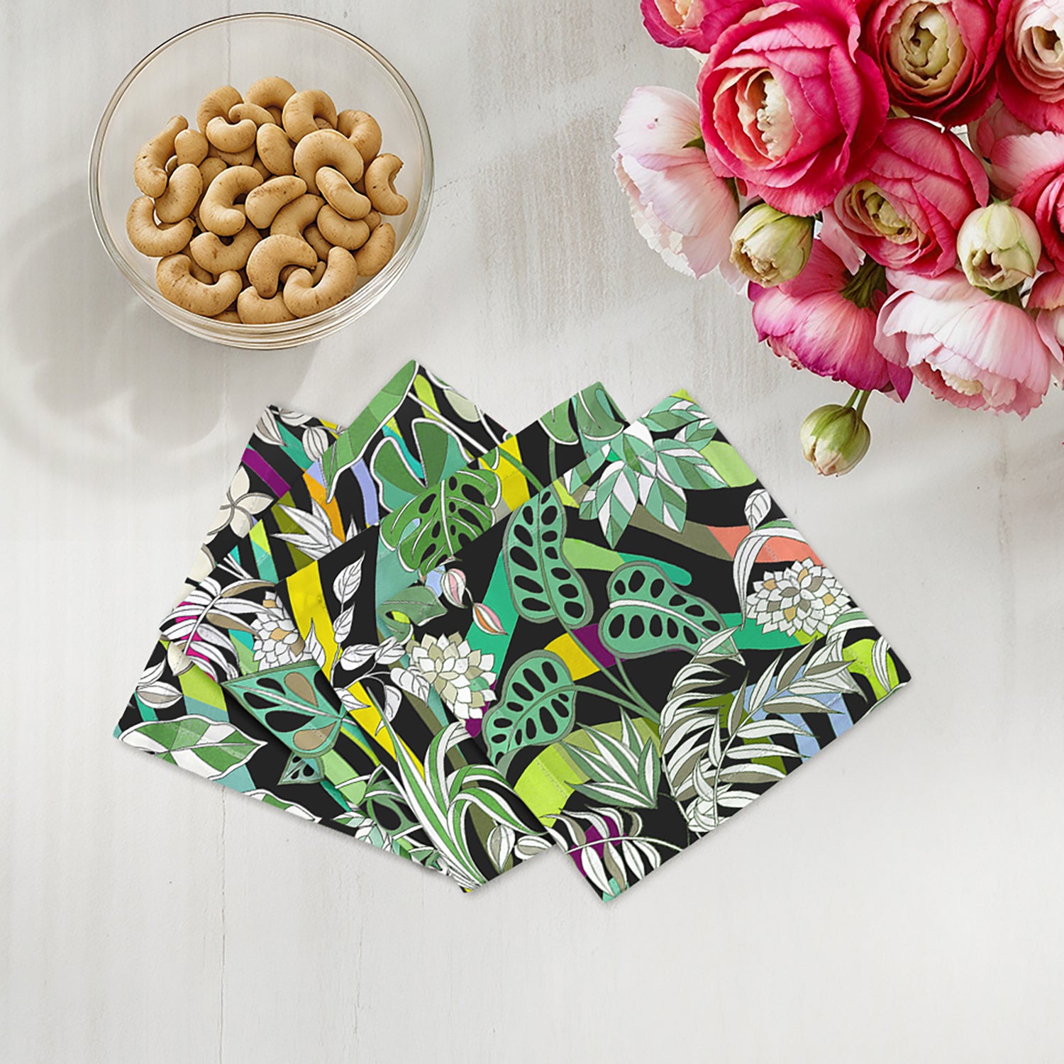 Sabi Jungle Black Cotton Sateen Cocktail Napkins