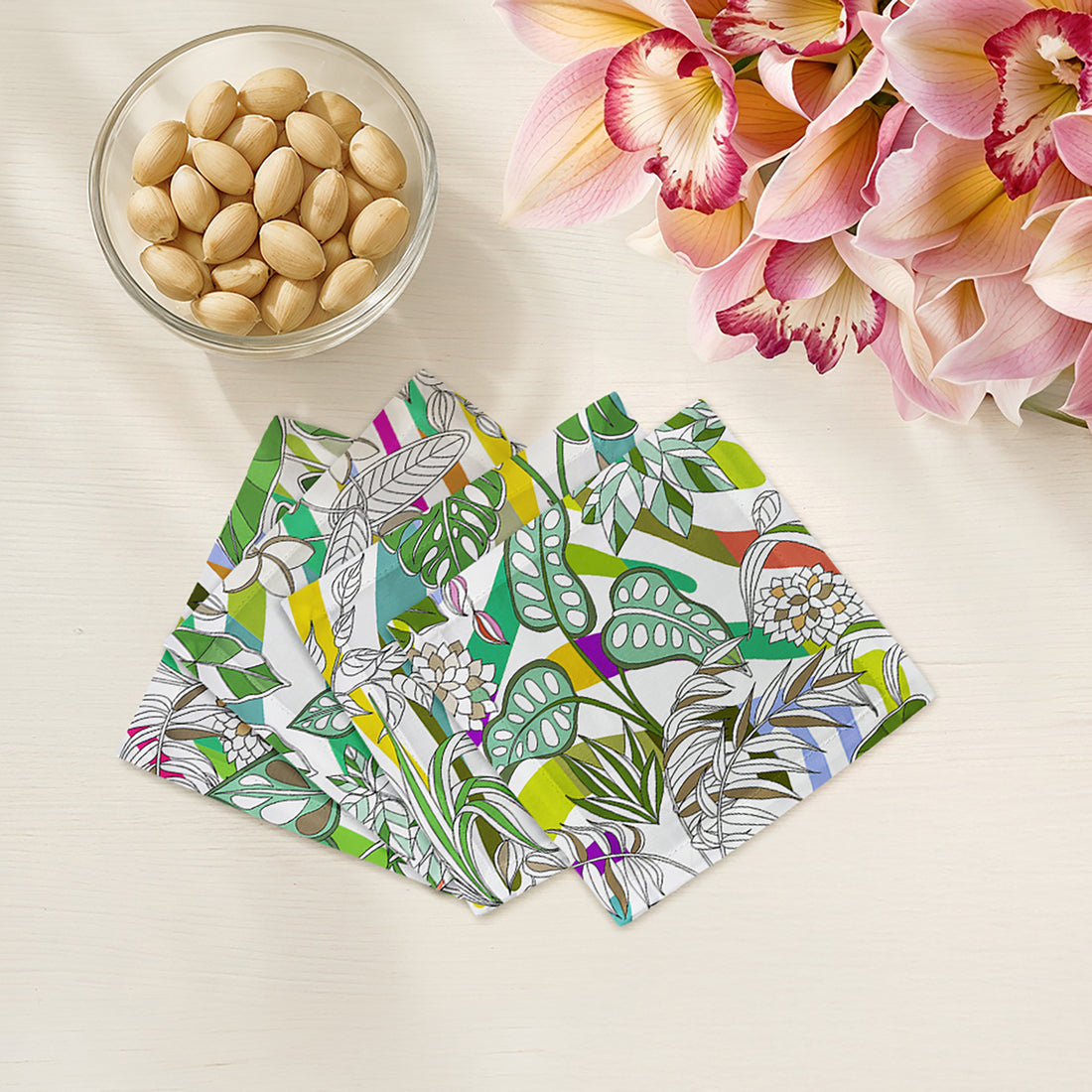 Sabi Jungle Natural 6X6" Cotton Sateen Cocktail Napkins Set of 4 - nicolettemayer.com