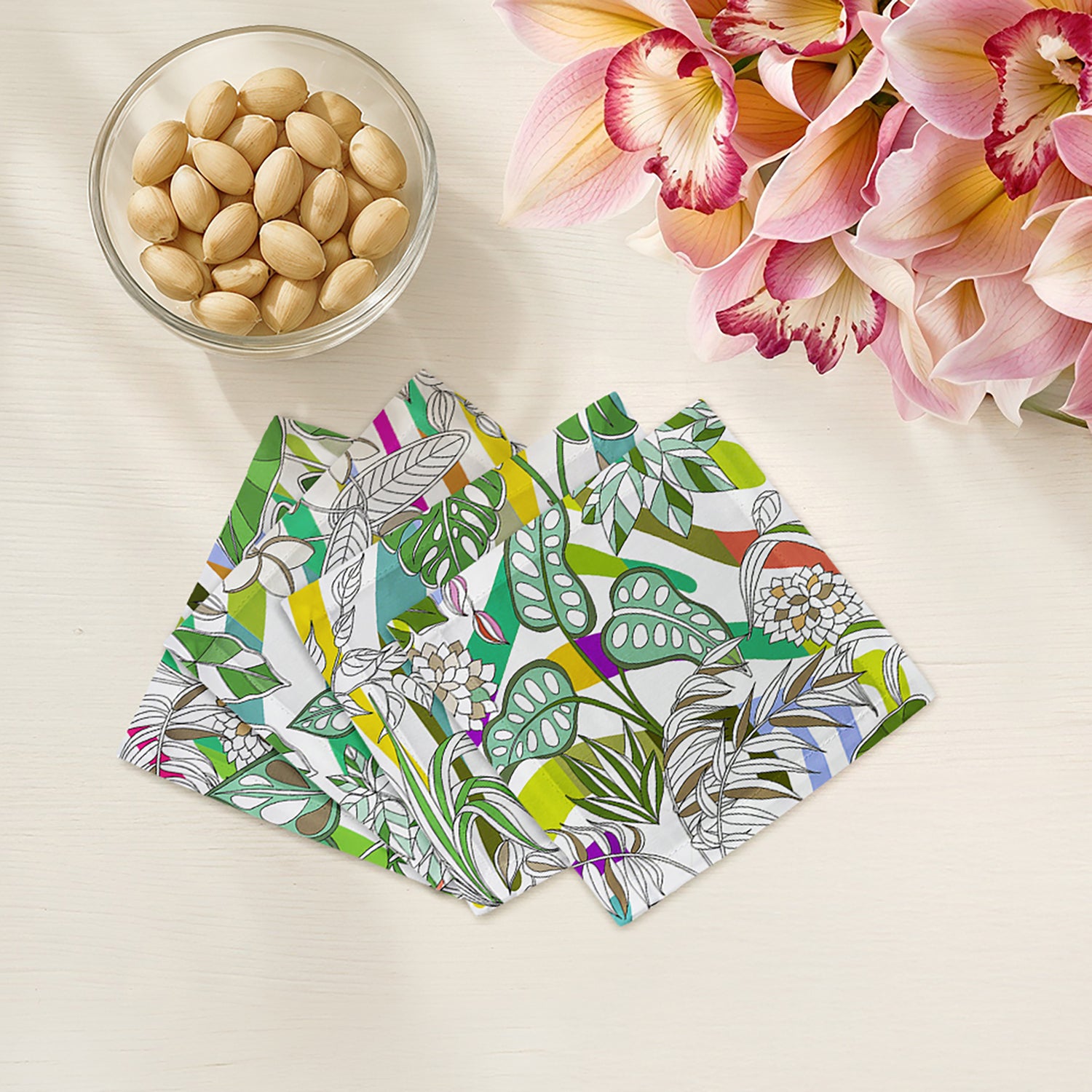 Sabi Jungle Natural 6X6" Cotton Sateen Cocktail Napkins Set of 4 - nicolettemayer.com