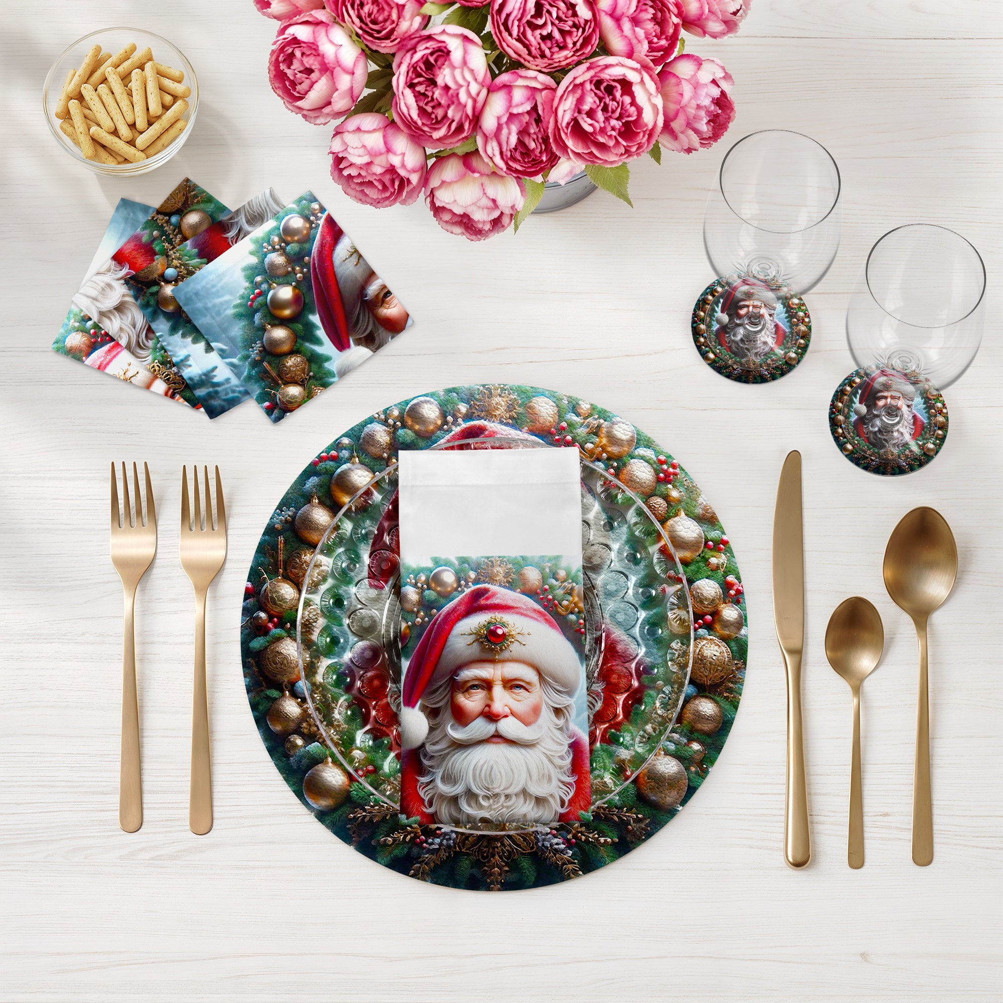 Santa Claus Vegan Leather Round Coasters