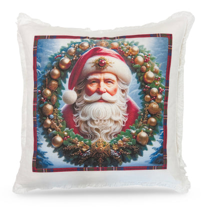 Santa Claus 22x22 White Fringe Pillow