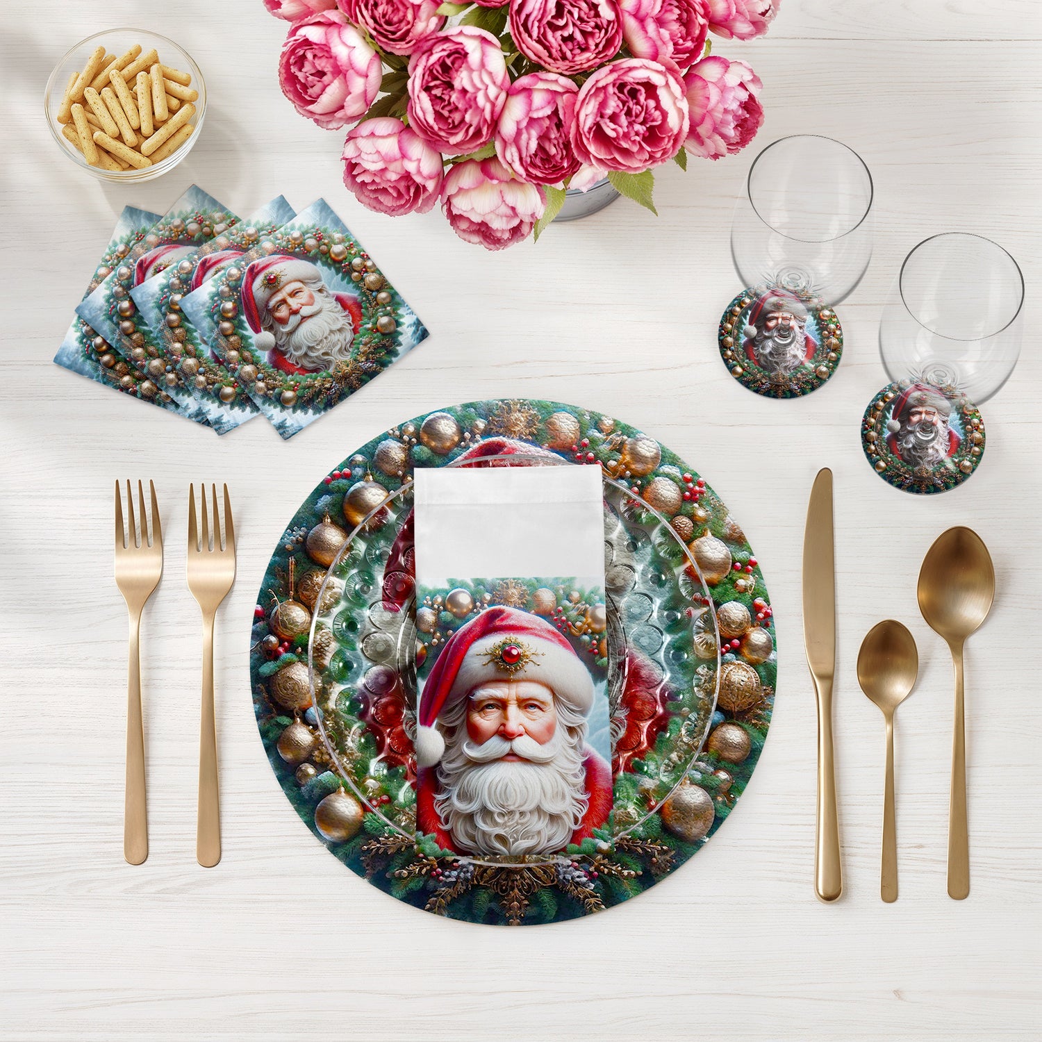 Santa Claus Cotton Sateen Cocktail Napkins