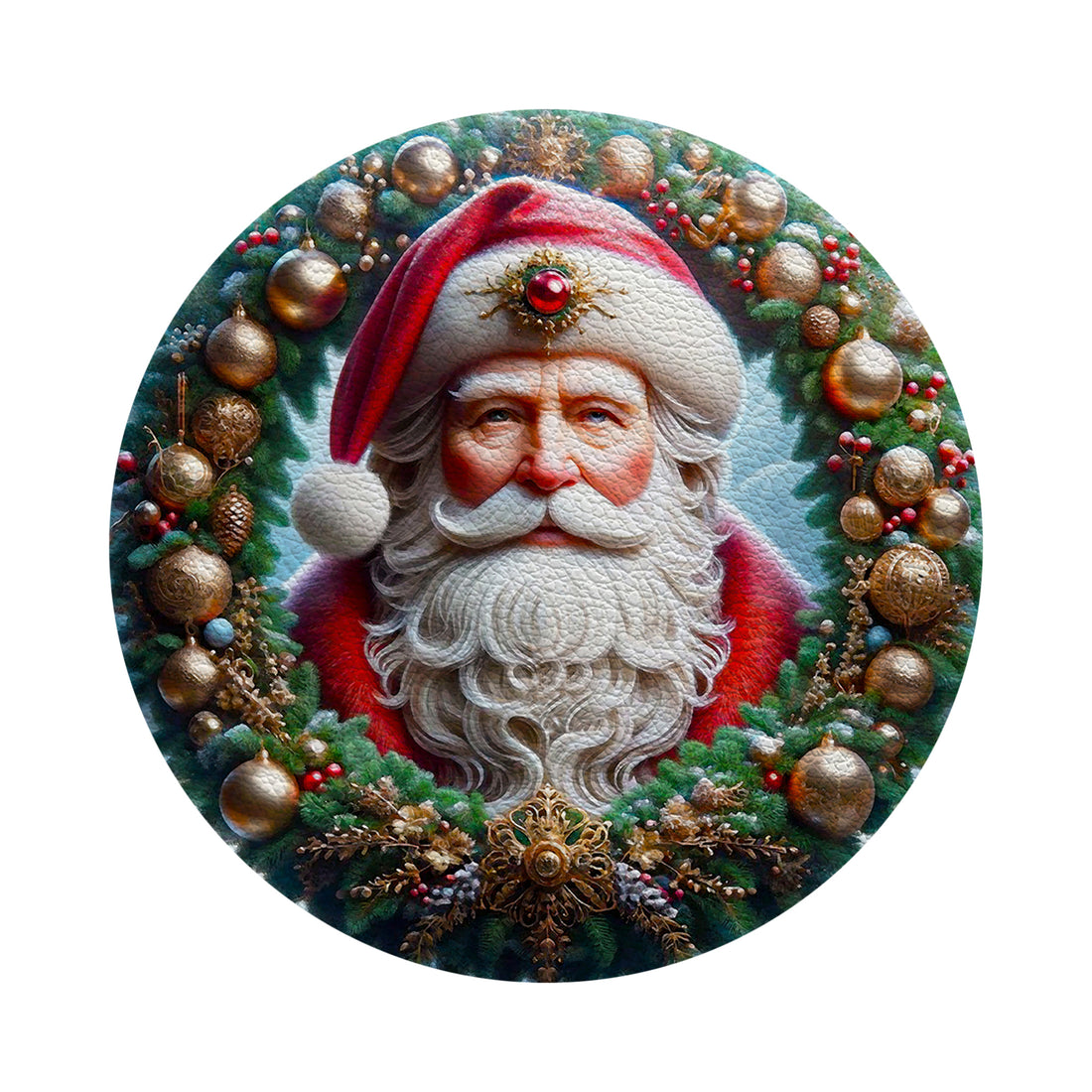 Santa Claus Vegan Leather Round Pebble Placemat