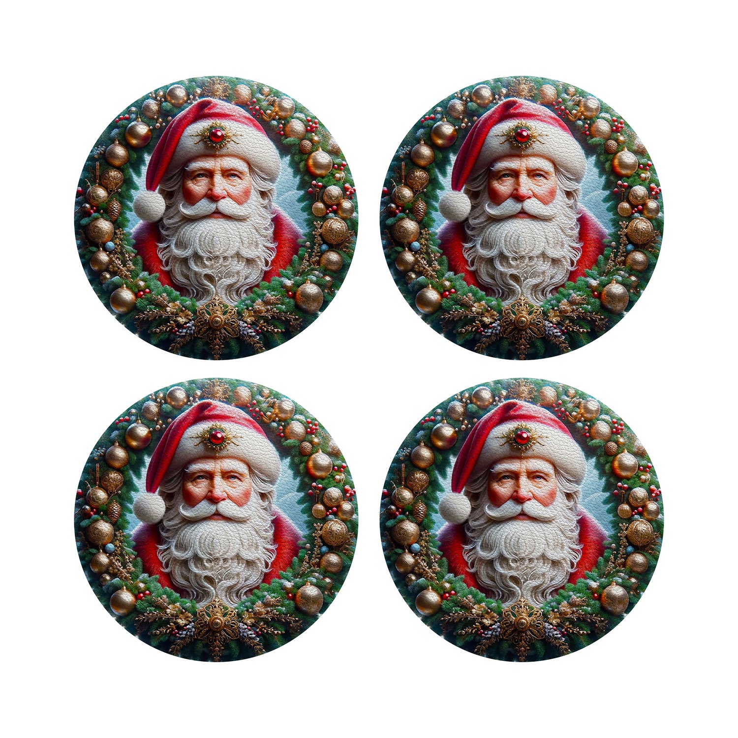 Santa Claus Vegan Leather Round Pebble Placemat