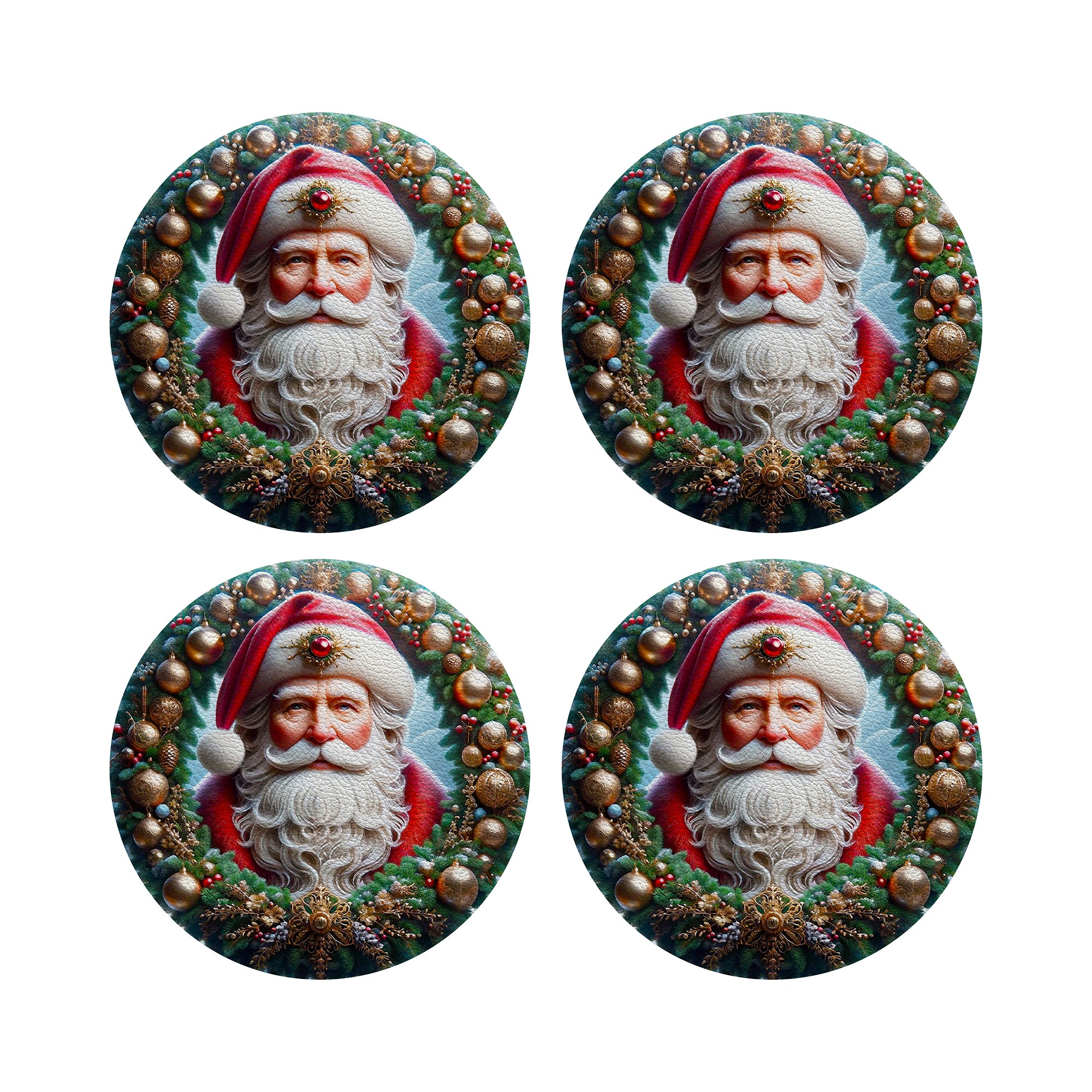 Santa Claus Vegan Leather Round Pebble Placemat