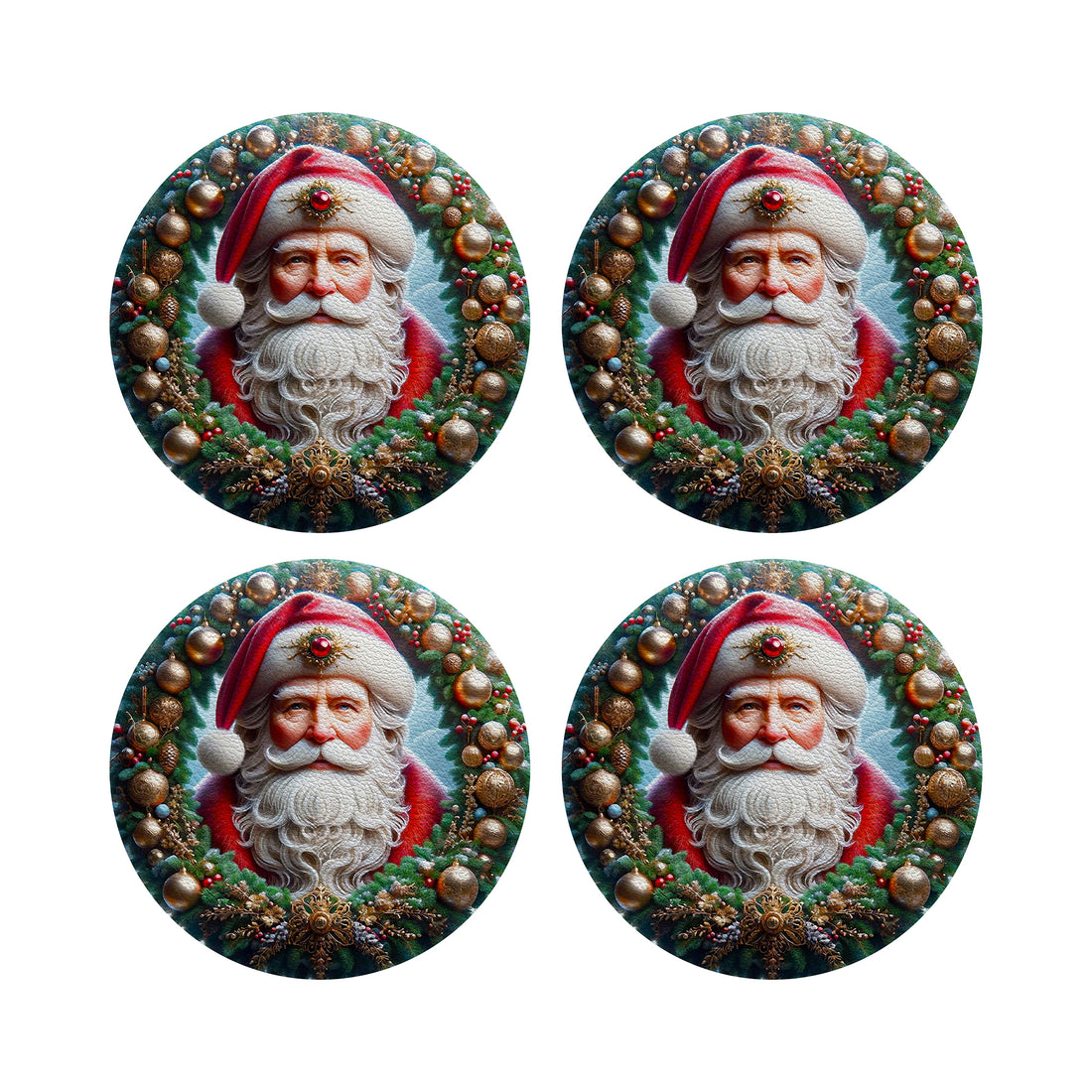 Santa Claus Vegan Leather Round Coasters
