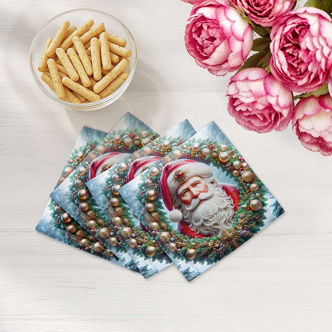 Santa Claus Cotton Sateen Cocktail Napkins