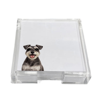 Schnauzer dog note cards in a clear acrylic holder by Nicolette Mayer