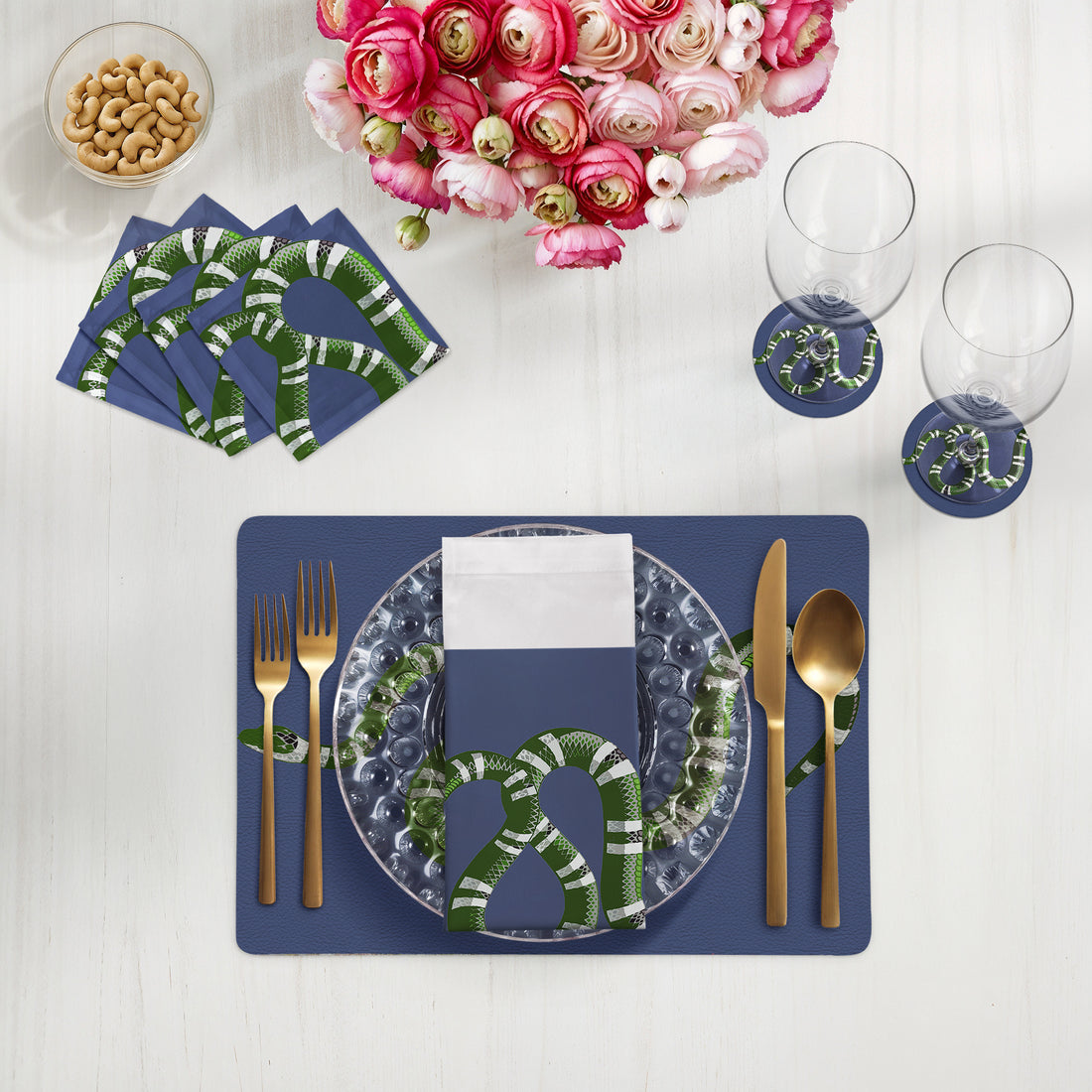 Serpent Blue Rechteckige Tischsets, 4er-Set