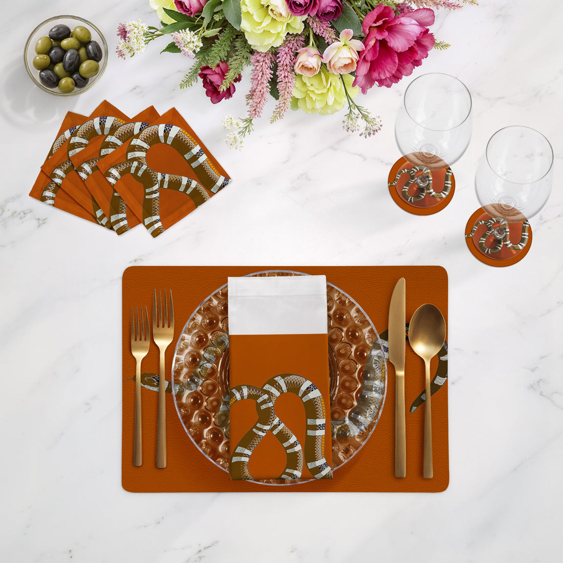 Serpent – ​​Rechteckige Tischsets in gebranntem Orange, 4er-Set