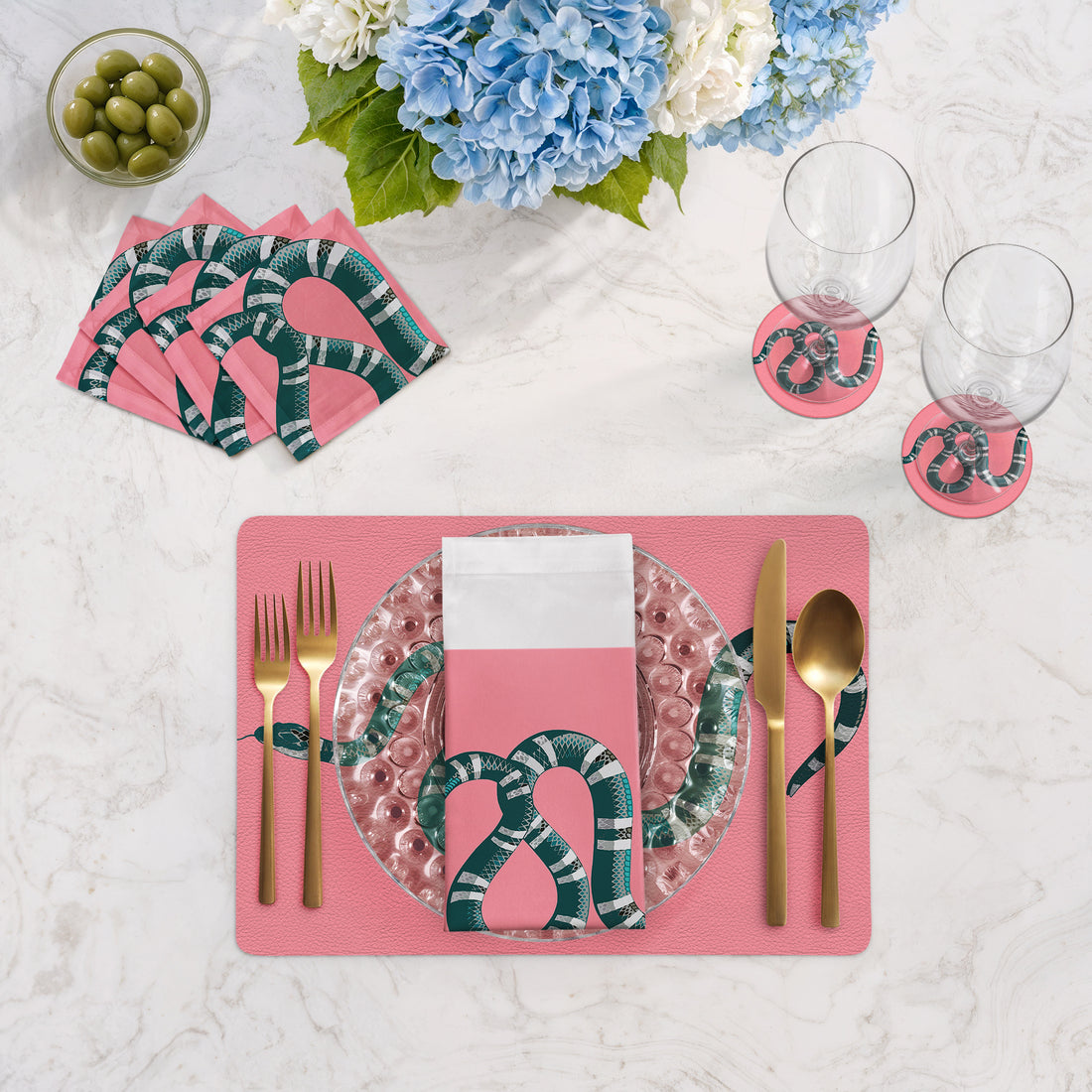 Serpent Pink Rechteckige Tischsets, 4er-Set