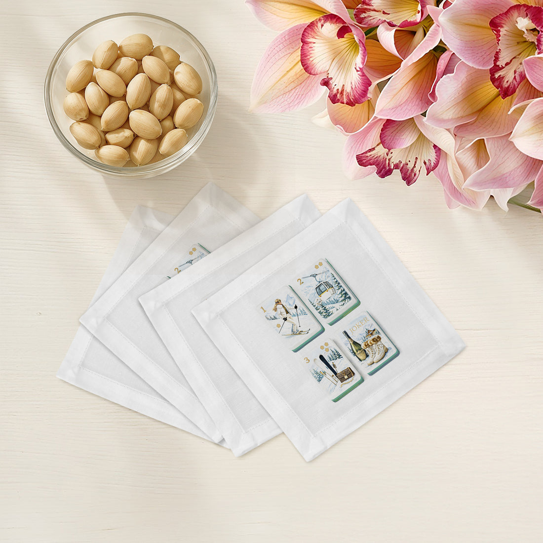 Ski Theme Mahj Cotton Sateen Cocktail Napkins - nicolettemayer.com