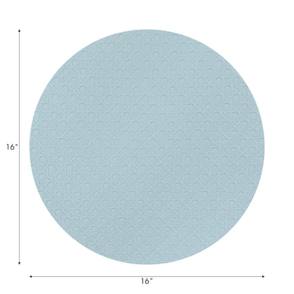 Solid Bluebell Vegan Leather Round Cane Placemat - nicolettemayer.com