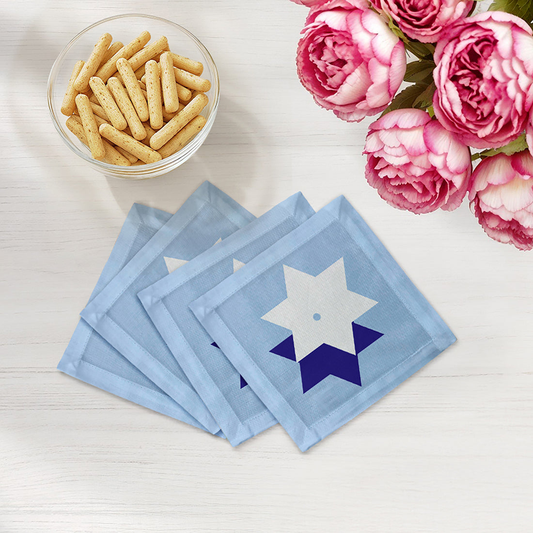Stars Of David Cotton Sateen Cocktail Napkins - nicolettemayer.com