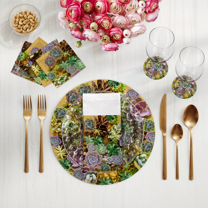 Ensemble de 4 sets de table ronds en galets Succulents Gold 16&quot;