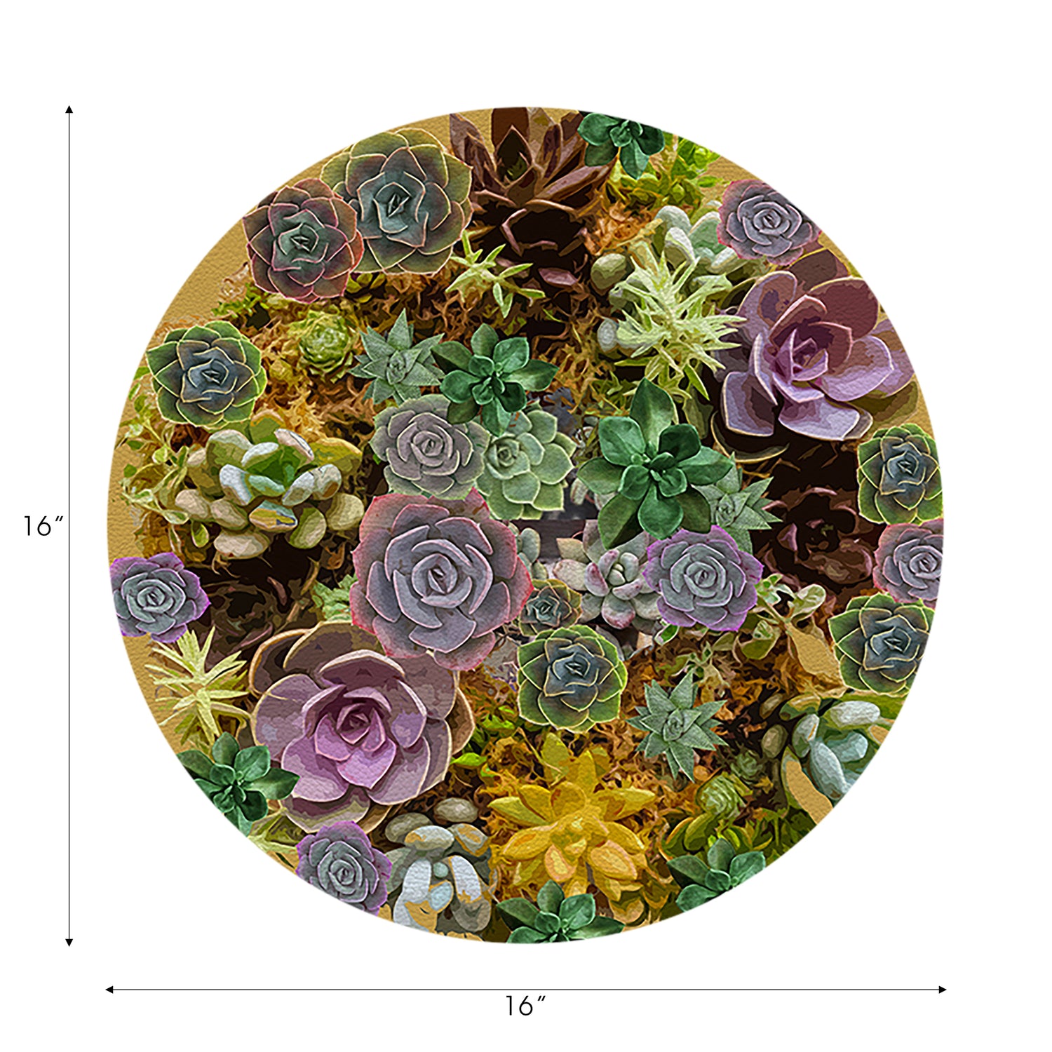 Ensemble de 4 sets de table ronds en galets Succulents Gold 16&quot;