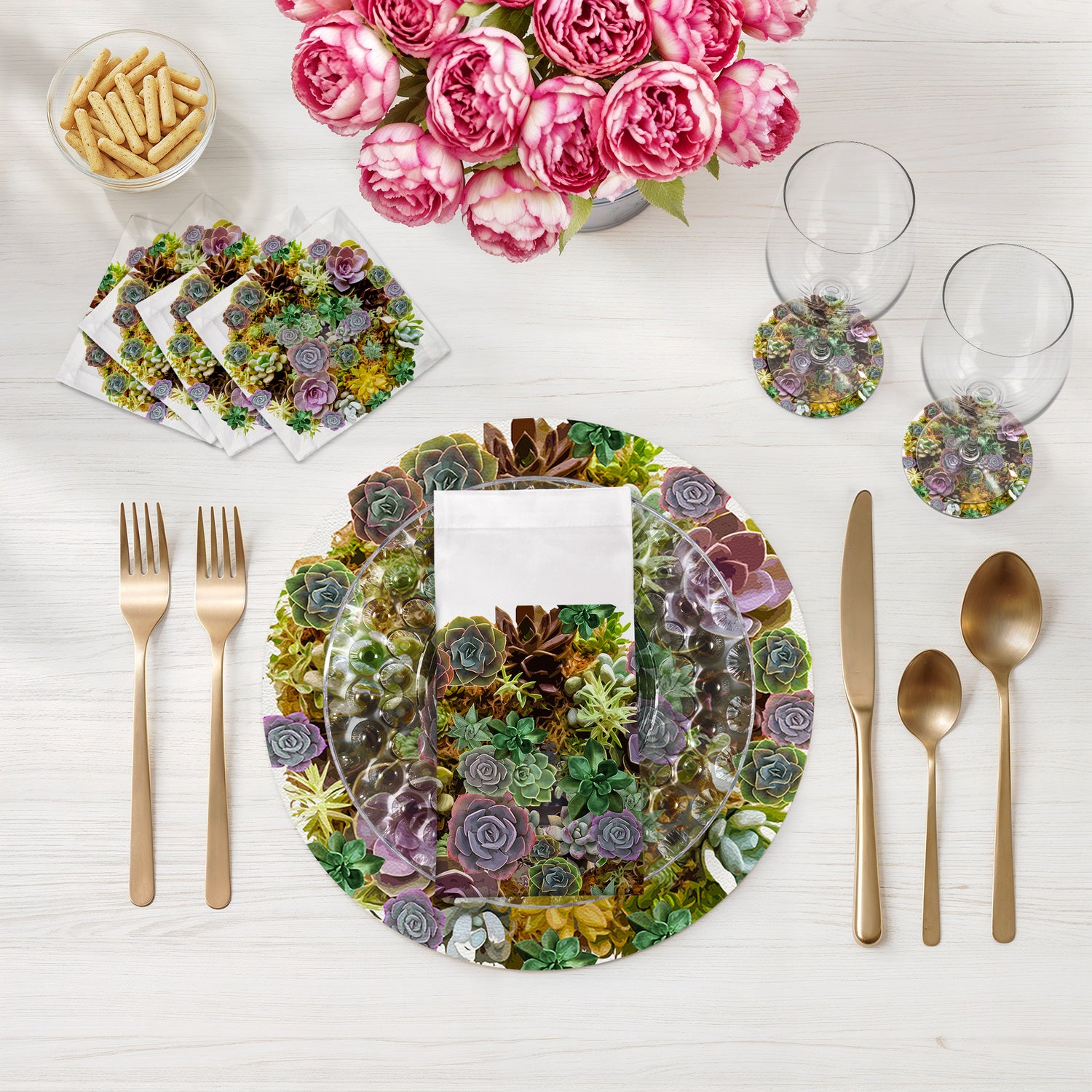 succulent dinnerware Succulents Vegan Leather Round Coasters – nicolettemayer.com
