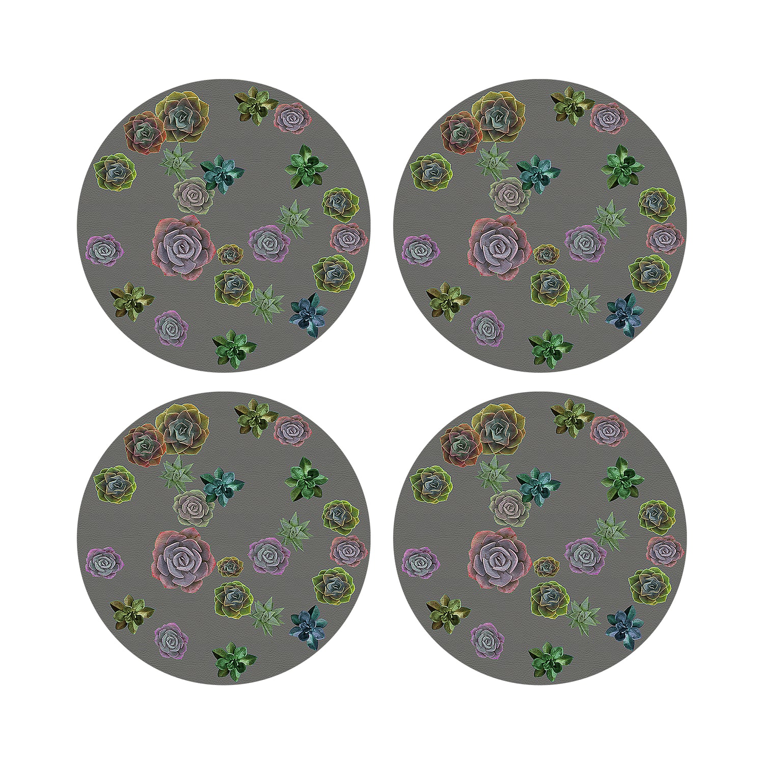 Succulents Floating Gray 16&quot; Round Pebble Placemats, Set of 4 - nicolettemayer.com
