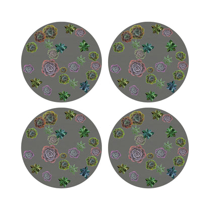 Succulents Floating Gray 16&quot; Round Pebble Placemats, Set of 4 - nicolettemayer.com
