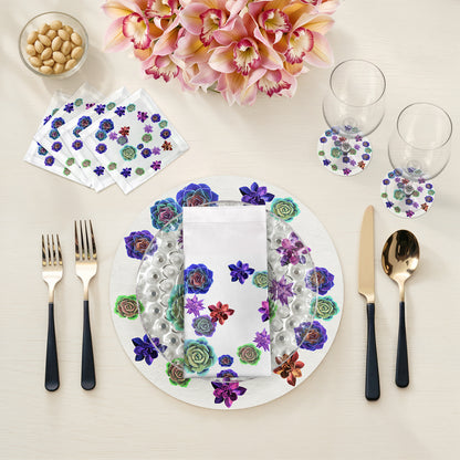 Succulents Floating Intenso 16" Round Pebble Placemats, Set of 4 - nicolettemayer.com
