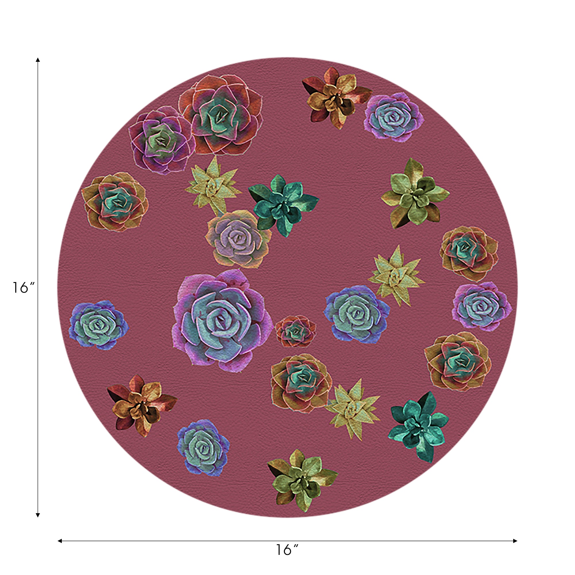 Ensemble de 4 sets de table ronds en galets, motif succulentes flottantes, mauve, 40 cm