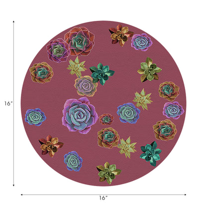 Ensemble de 4 sets de table ronds en galets, motif succulentes flottantes, mauve, 40 cm