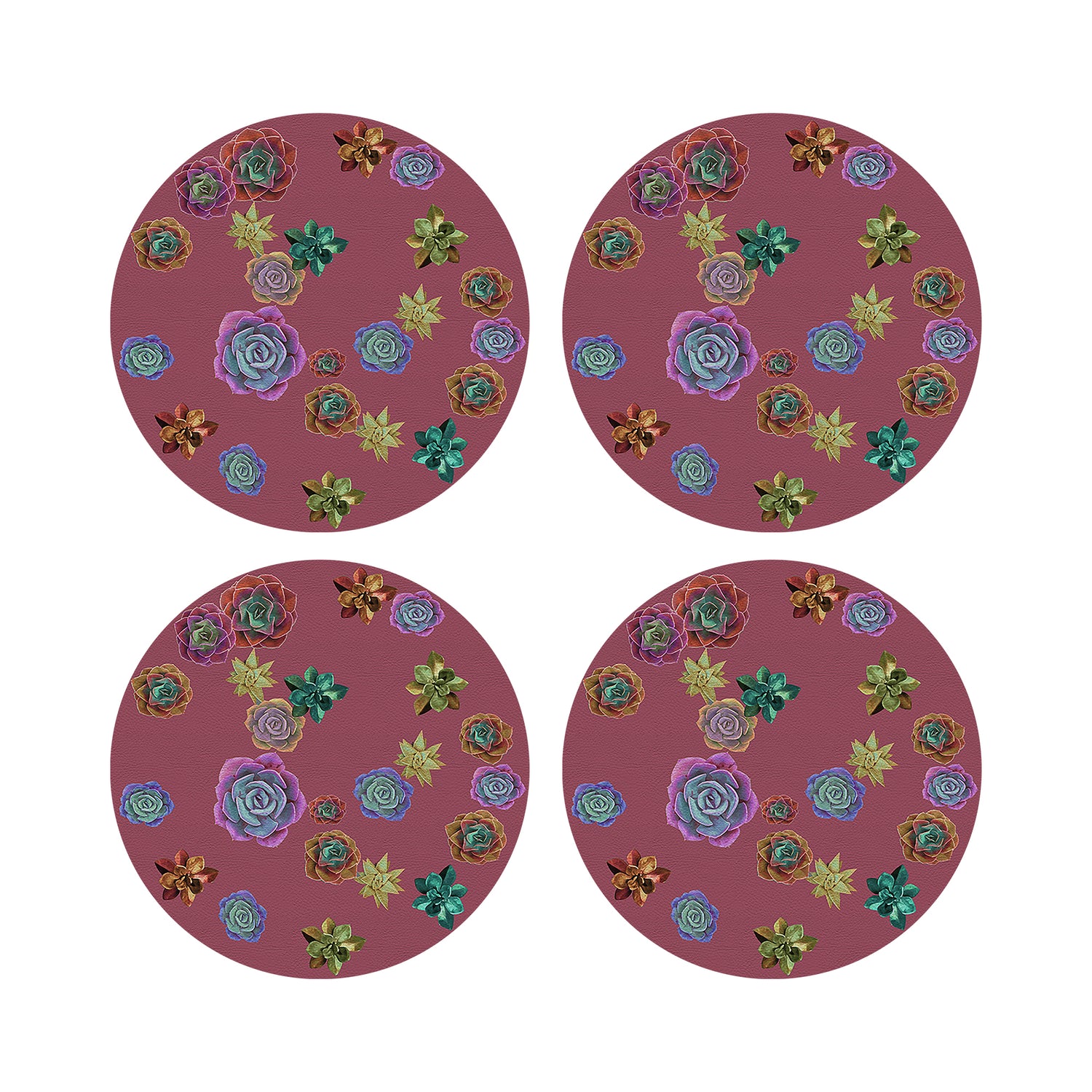 Succulents Floating Mauve 16&quot; Round Pebble Placemats, Set of 4 - nicolettemayer.com
