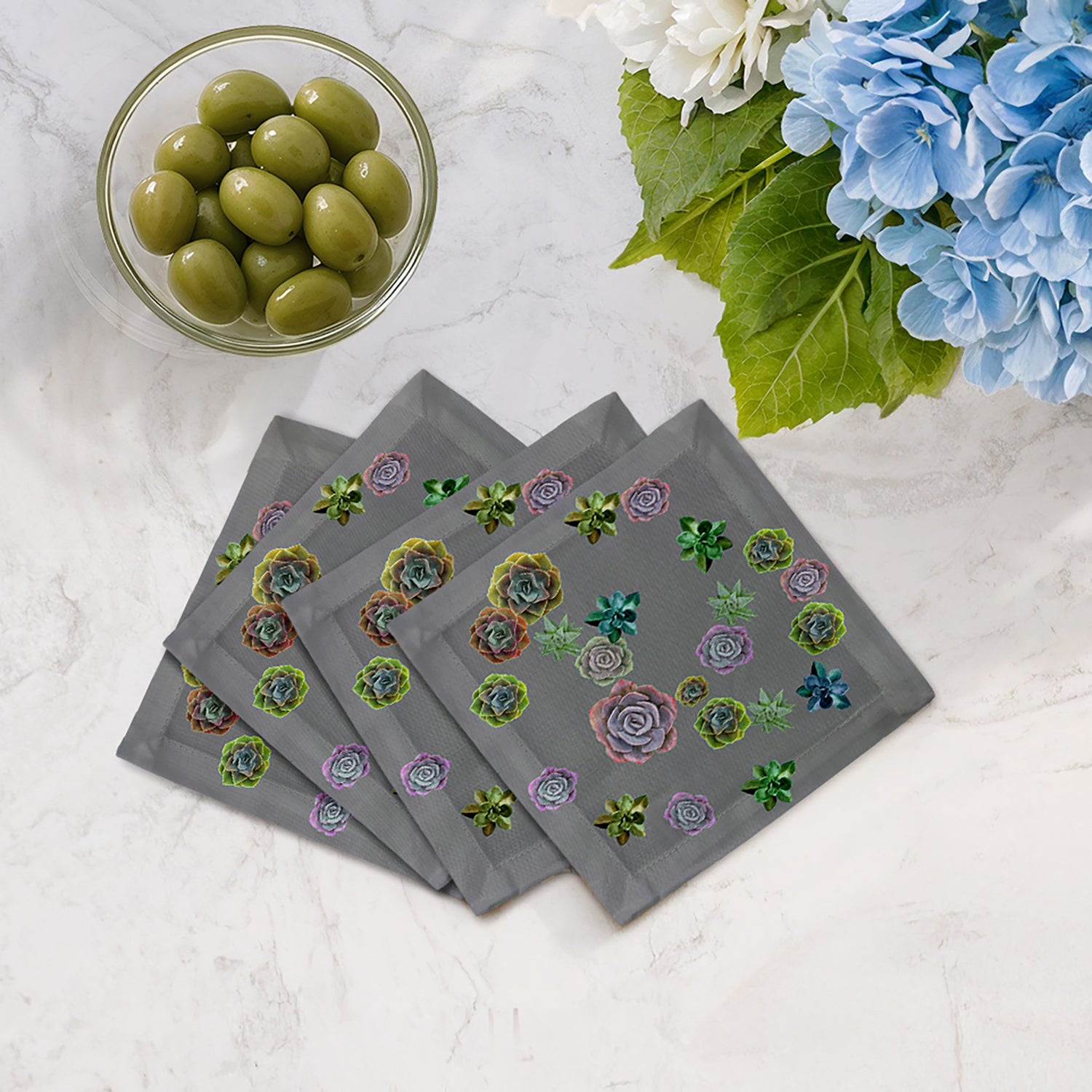 succulent napkins Succulents Floating Cotton Sateen Cocktail Napkins