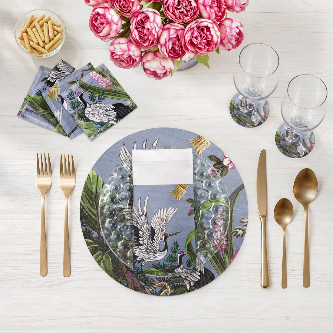 Summer Palace Pink Gray Original Vegan Leather Round Pebble Placemat