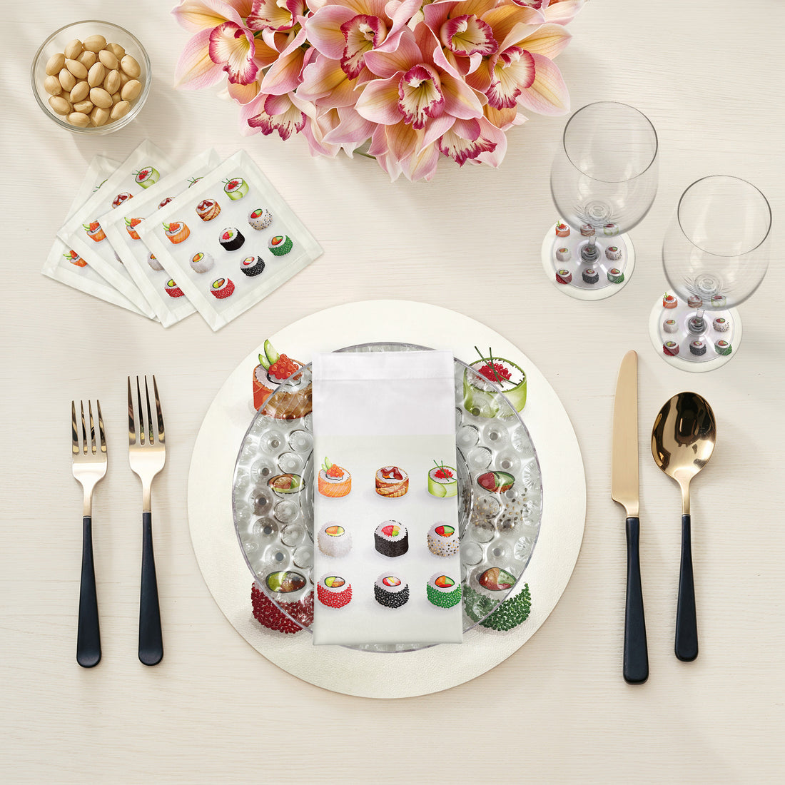 Set de 4 sets de table ronds Sushi Go 16 galets