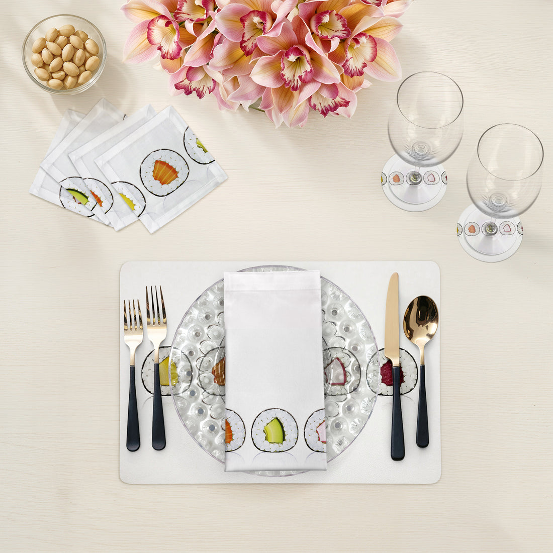 Set de table rectangulaire en galets pour sushis, lot de 4