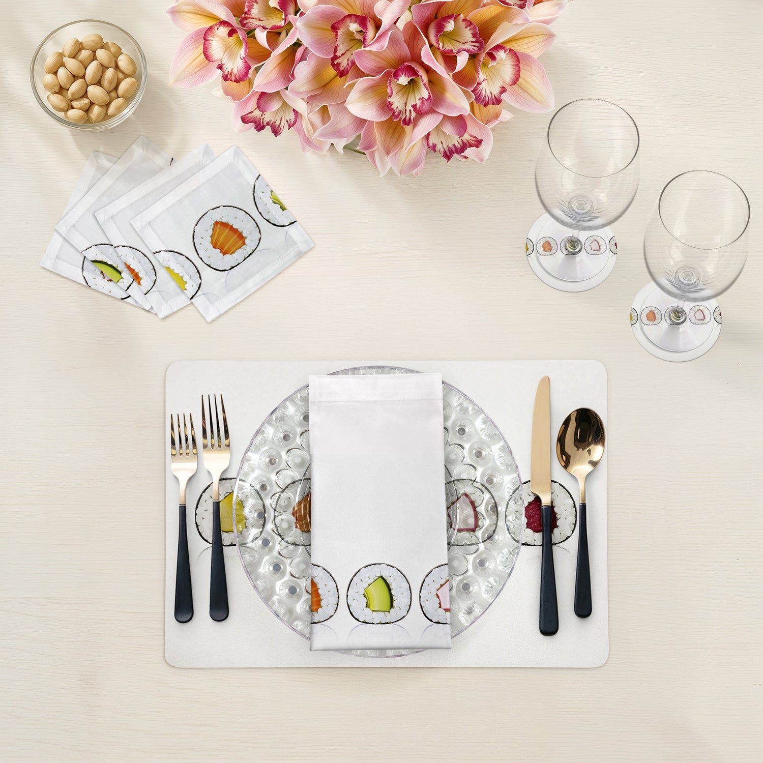 Set de table rectangulaire en galets pour sushis, lot de 4