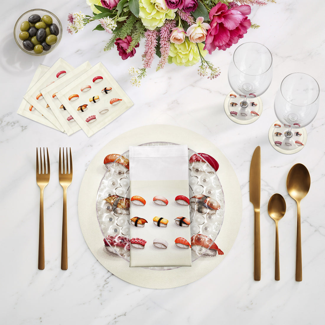 Sushi Town 16 sets de table ronds en galets, lot de 4