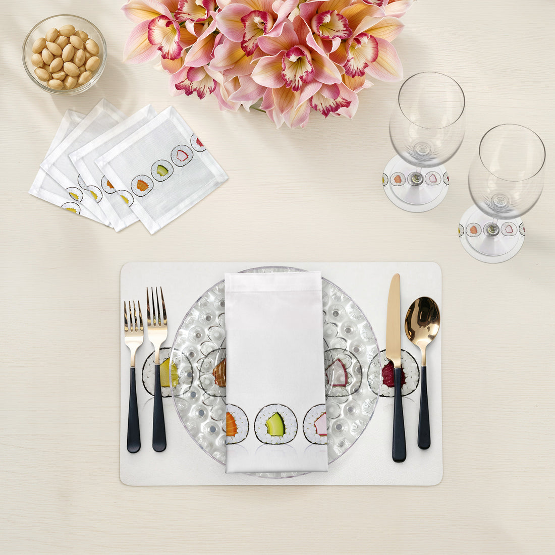 Sushi Rectangle Roll 17" Rectangle Pebble Placemat, Set Of 4 - nicolettemayer.com