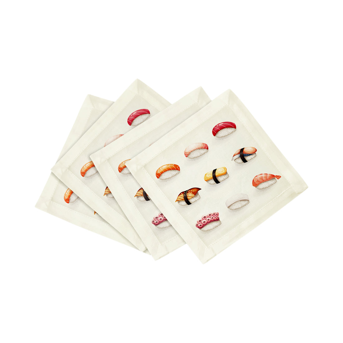 SUSHI TOWN 6"X6" HEMSTITCH COCKTAIL NAPKINS, SET OF 4 - nicolettemayer.com