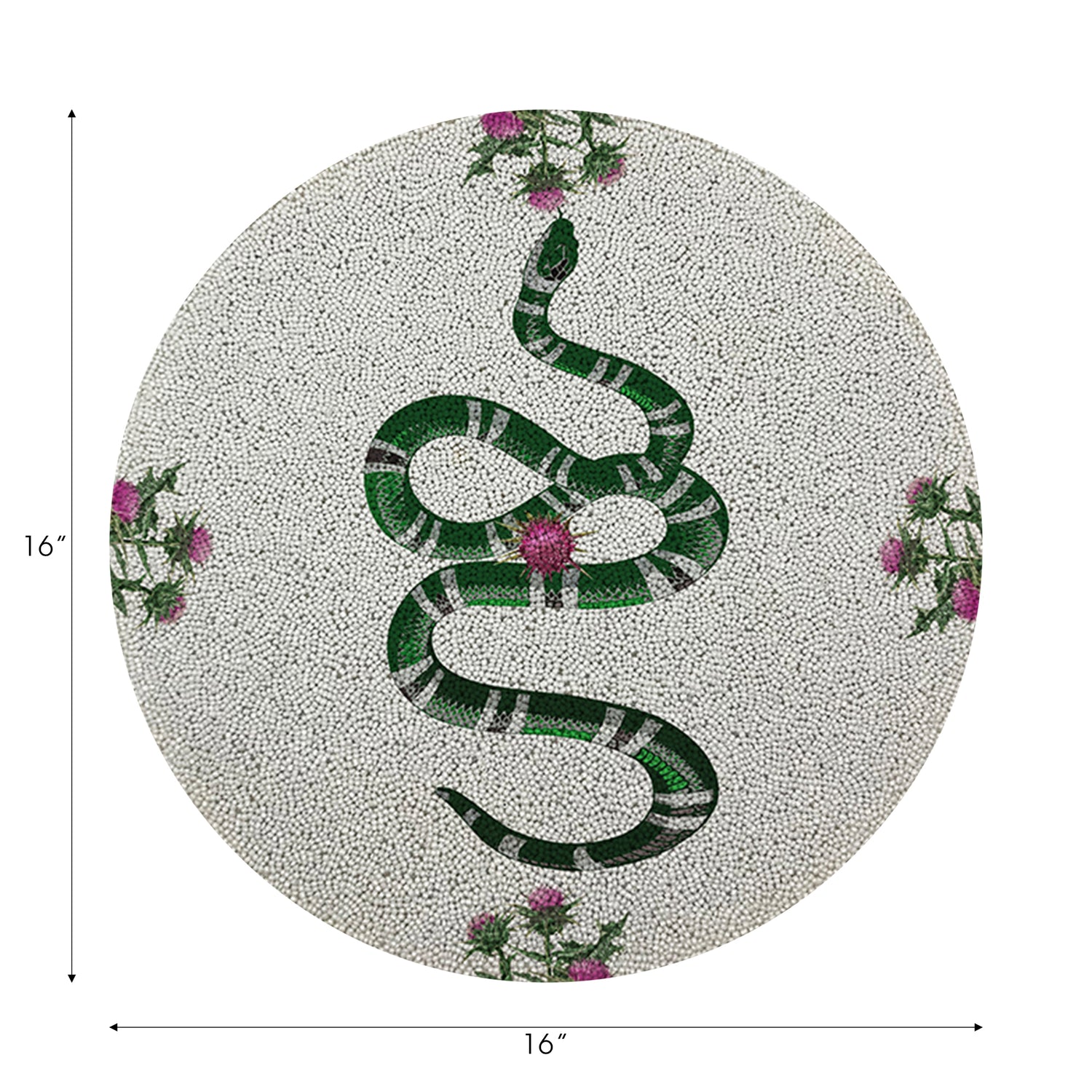 Lot de 4 perles rondes lisses, motif chardon et serpent, rose et blanc, 16