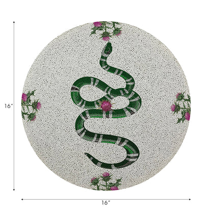 Lot de 4 perles rondes lisses, motif chardon et serpent, rose et blanc, 16