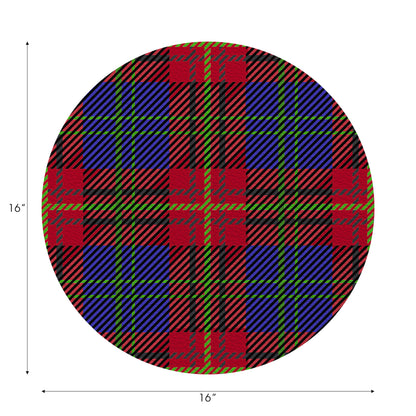 Tartan Blue Vegan Leather Round Pebble Placemat