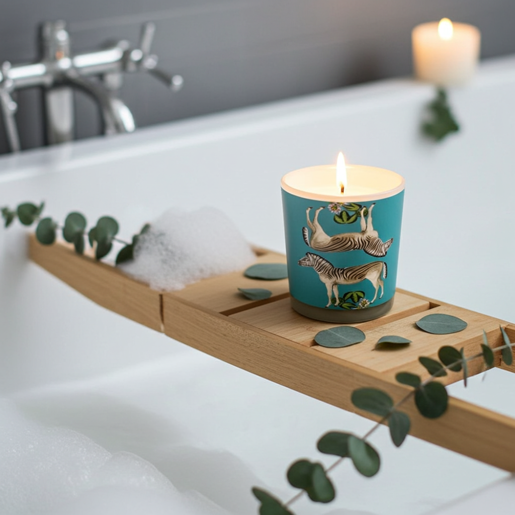 Zebra Seeing Double Teal Candle - nicolettemayer.com