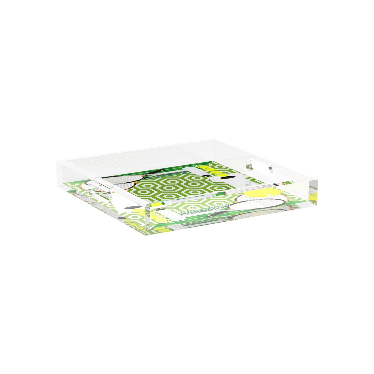 Tennis Anyone Green White  12X12 Acrylic Tray - nicolettemayer.com 