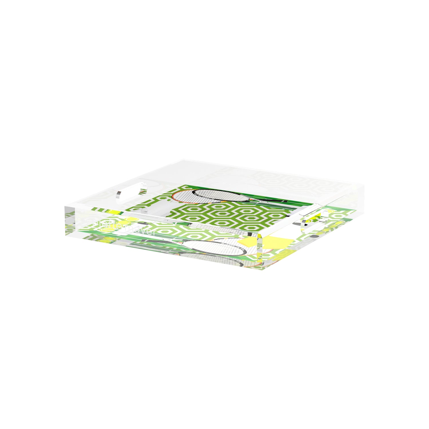 Tennis Anyone Green White  12X12 Acrylic Tray - nicolettemayer.com 